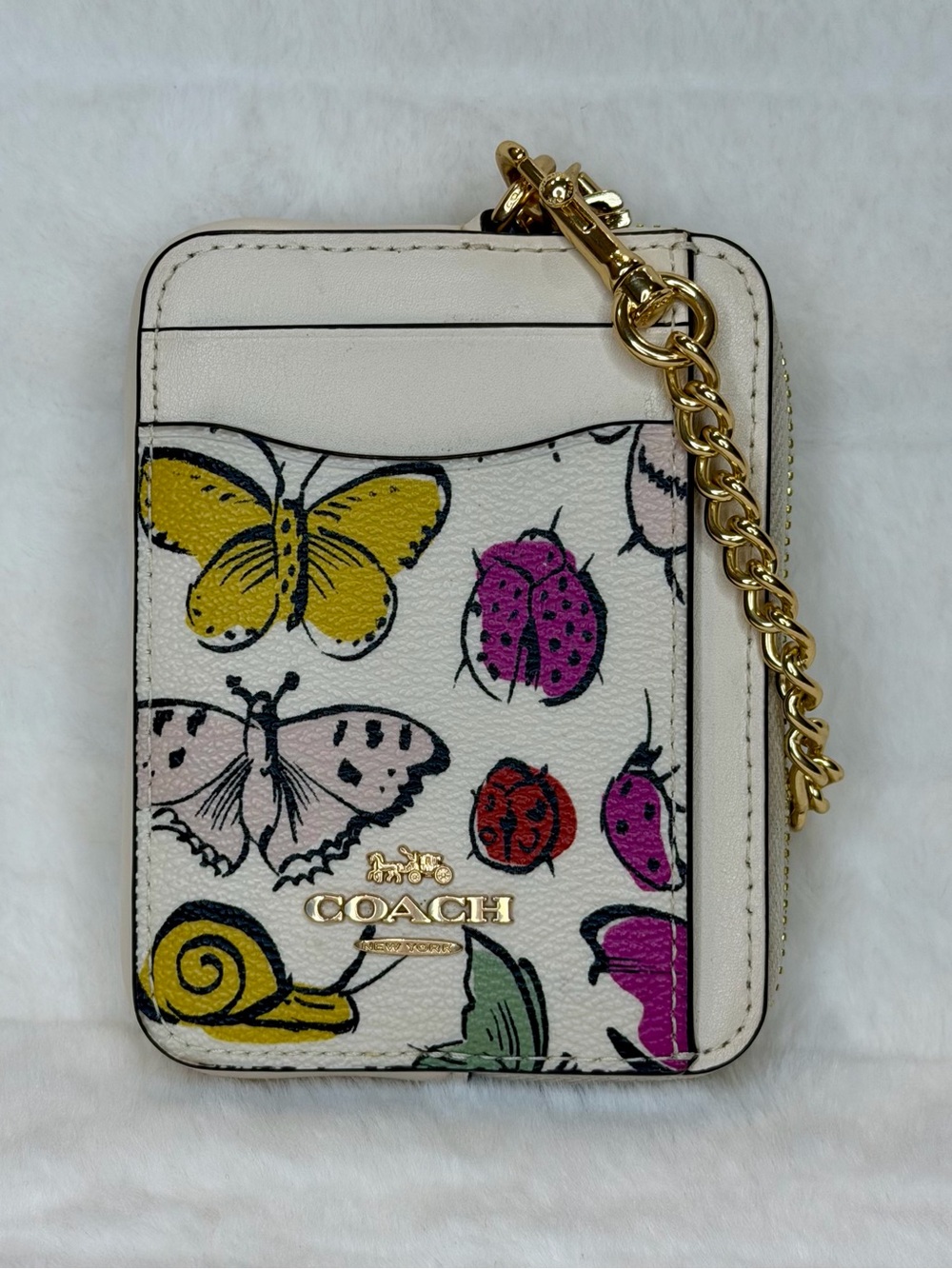COACH Creature Print Zip Card Case Chain Wristlet